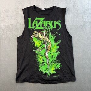 Vintage Lazaris A.D. Snake Graphic Sleeveless Shirt Black Cut Off Metal Tee Sz M